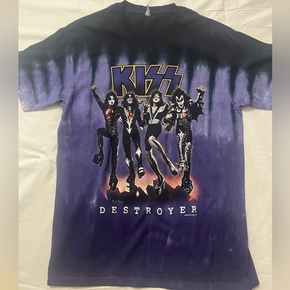 COPY - KISS destroyer 2005 mens Sz M purple and black tie dye graphic shirt